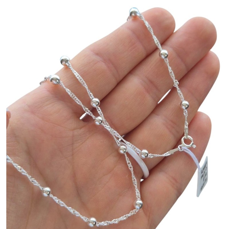 Srebrny łańcuszek Singapur z kulkami 925 – 45–60 cm damski