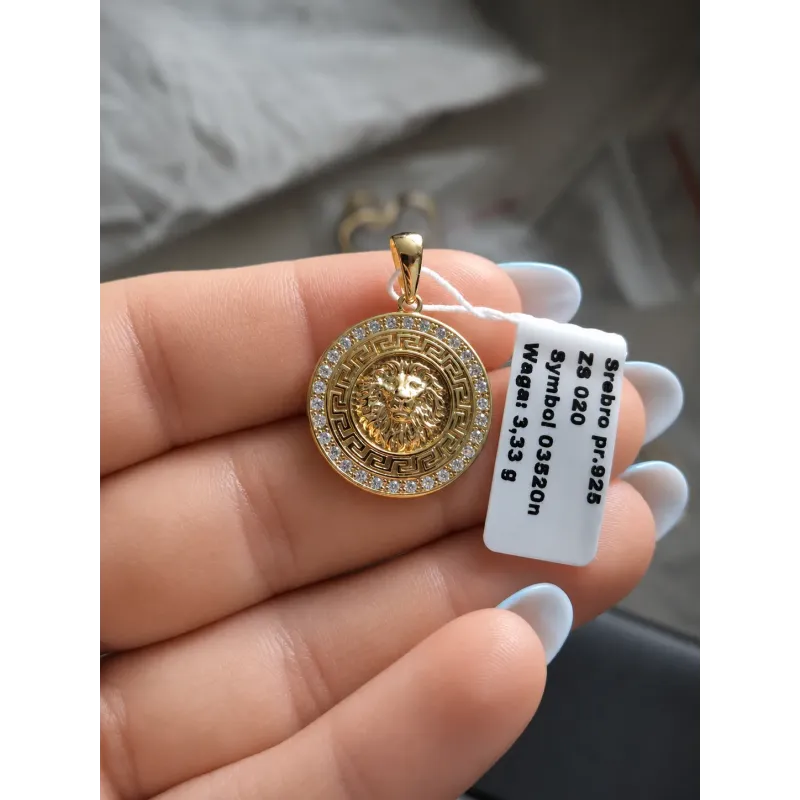 Pozłacana zawieszka Lew | Srebro 925 | Cyrkonie AAA | 19 mm