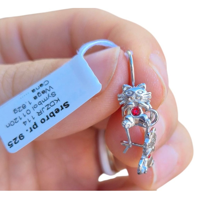 SREBRNE KOLCZYKI DZIECIĘCE WISZĄCE KOTY KOTKI PRÓBA 925