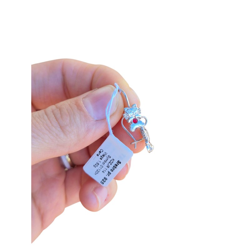 SREBRNE KOLCZYKI DZIECIĘCE WISZĄCE KOTY KOTKI PRÓBA 925