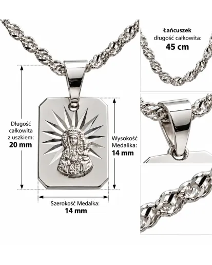 Srebrny Łańcuszek 45 cm 925 Medalik Matka Boska + Grawer Komunia Chrzest Prezent