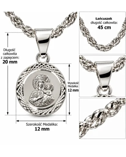 Srebrny komplet 925 – Mała Szkaplerzna z łańcuszkiem pancerka
