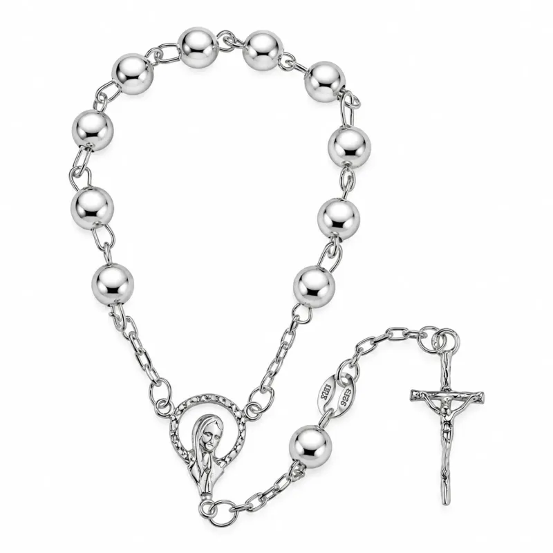 Srebrny różaniec dziesiątka 925 z Maryją i krzyżem | KALA SILVER