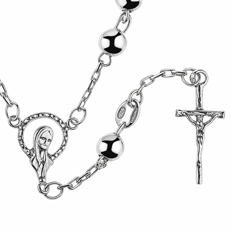 Srebrny różaniec dziesiątka 925 z Maryją i krzyżem | KALA SILVER