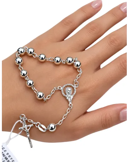 Srebrny różaniec dziesiątka 925 z Maryją i krzyżem | KALA SILVER