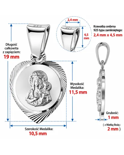 Medalik Diamentowany Madonna – Matka Boska Częstochowska 925