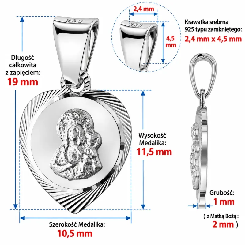 Medalik Diamentowany Madonna – Matka Boska Częstochowska 925