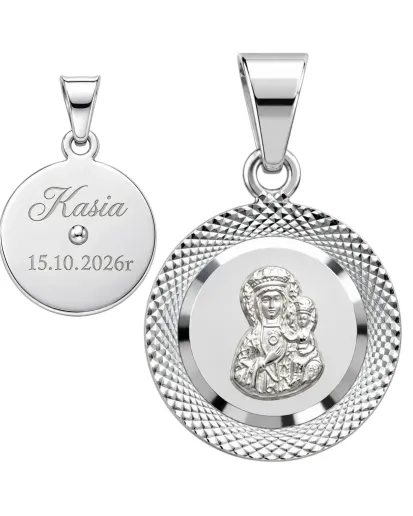 Srebrny diamentowany medalik Matka Boska Częstochowska 925