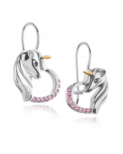 SREBNRE KOLCZYKI DLA DZIEWCZYNKI JEDNOROŻCE WISZĄCE PRÓBA 925