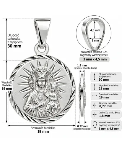 Medalik srebrny Matka Boska Częstochowska 925