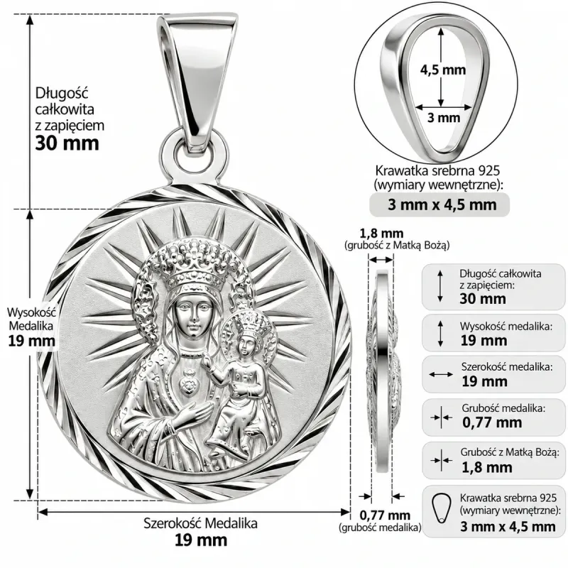 Medalik srebrny Matka Boska Częstochowska 925