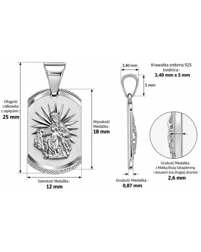 Srebrny medalik Matka Boska Szkaplerzna 925