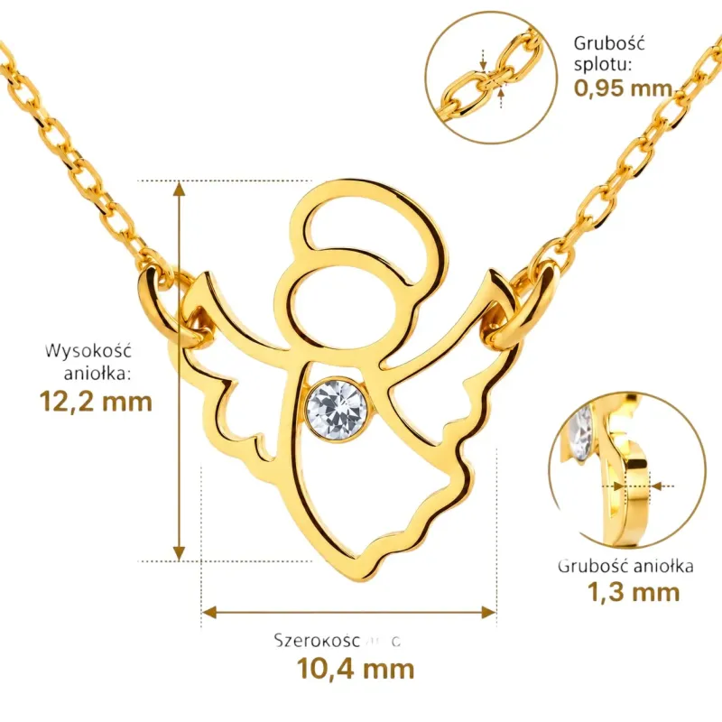 Pozłacana bransoletka srebrna 925 aniołek z cyrkonią – ankier 19 cm