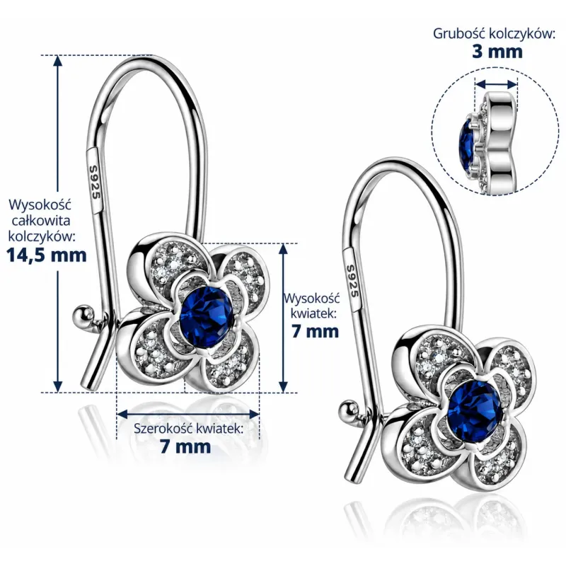 Kolczyki srebrne 925 dla dziewczynki granatowe | KALA SILVER