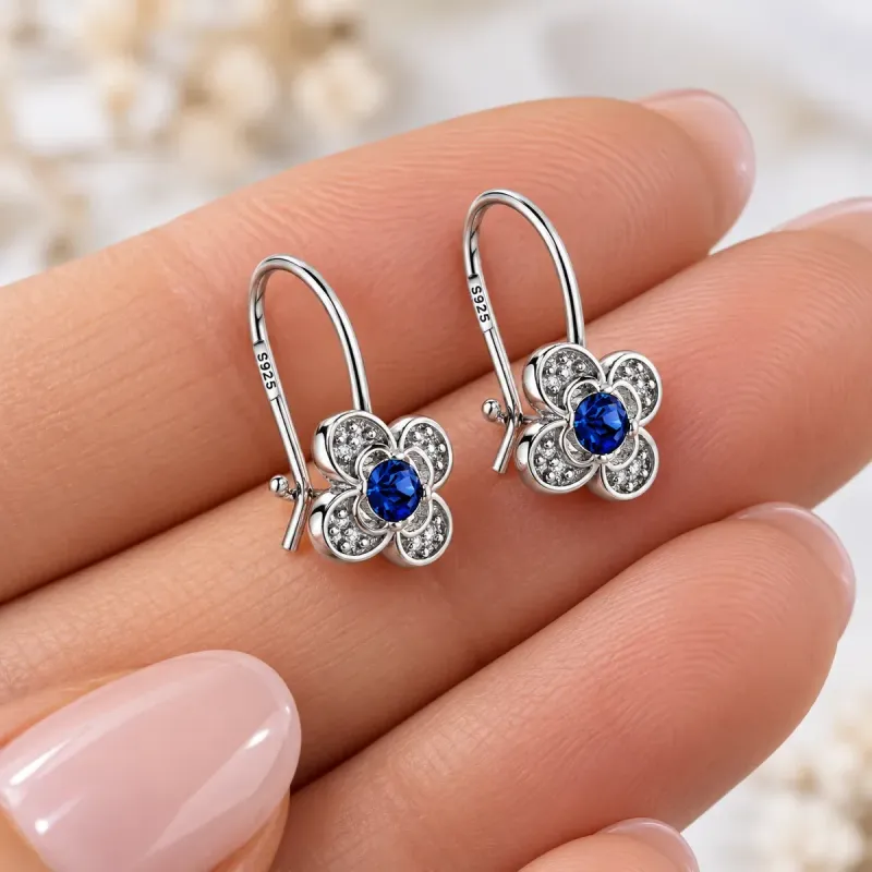 Kolczyki srebrne 925 dla dziewczynki granatowe | KALA SILVER