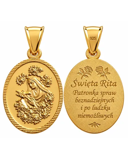 Pozłacany srebrny medalik Św. Rita z Cascii 925 – do łańcuszka