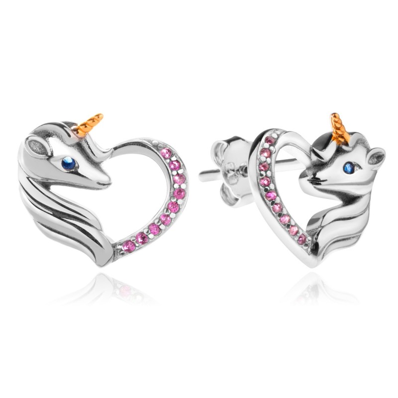 SREBRNE KOLCZYKI DZIECIĘCE JEDNOROŻCE CYRKONIA SZTYFT PRÓBA 925