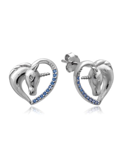 Srebrne kolczyki dla dziewczynki jednorożce błękitne wkrętki srebro