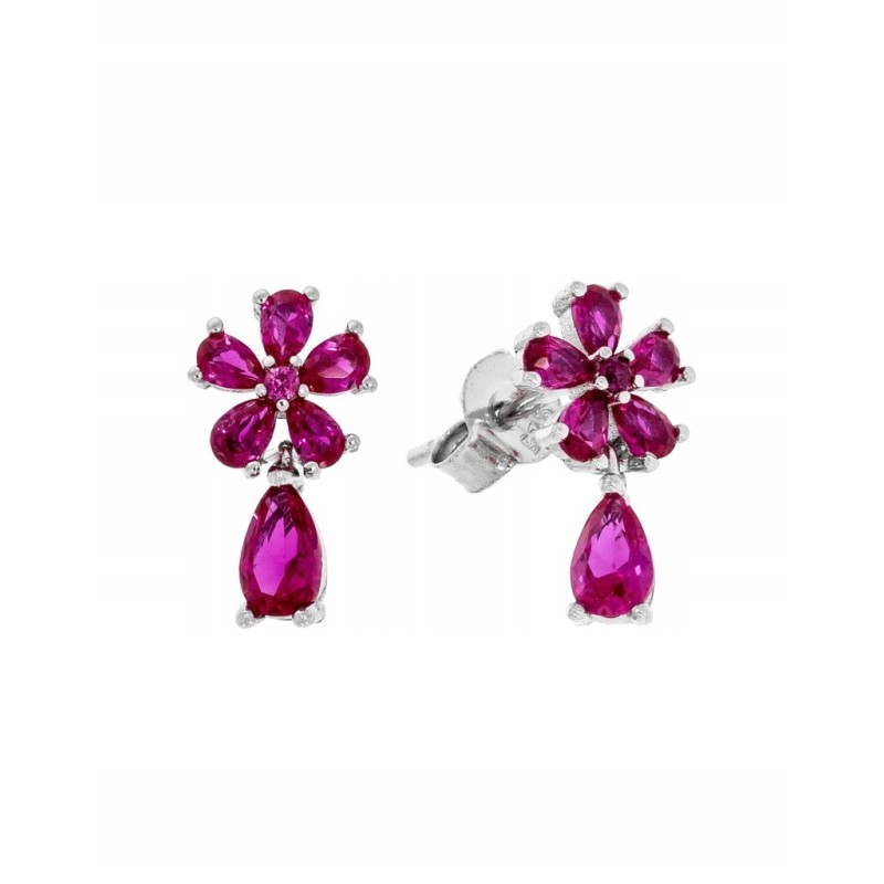 Srebrne kolczyki damskie angielskie kwiatki cyrkonia sztyft 925