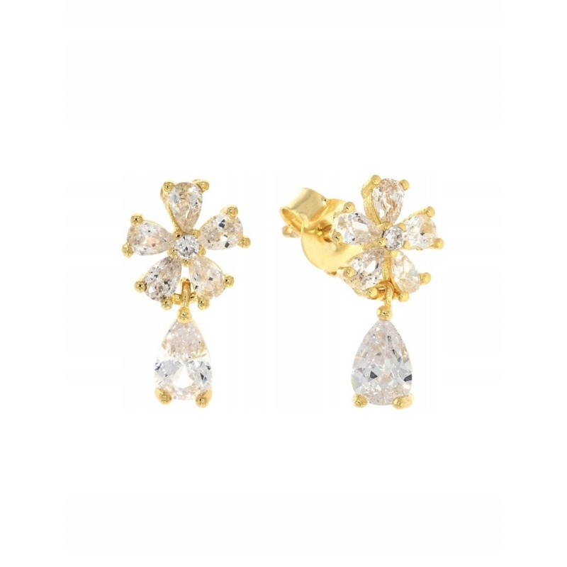 Srebrne kolczyki damskie angielskie kwiatki cyrkonia sztyft 925