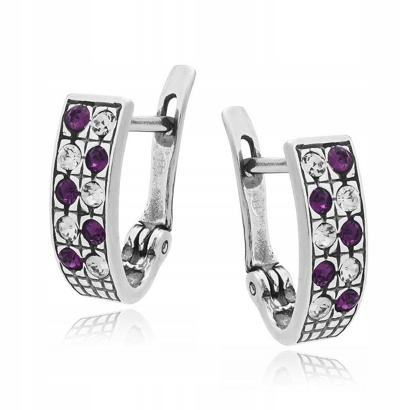 SREBRNE OKSYDOWANE KOLCZYKI DAMSKIE PRZECINKI CYRKONIA SREBRO 925