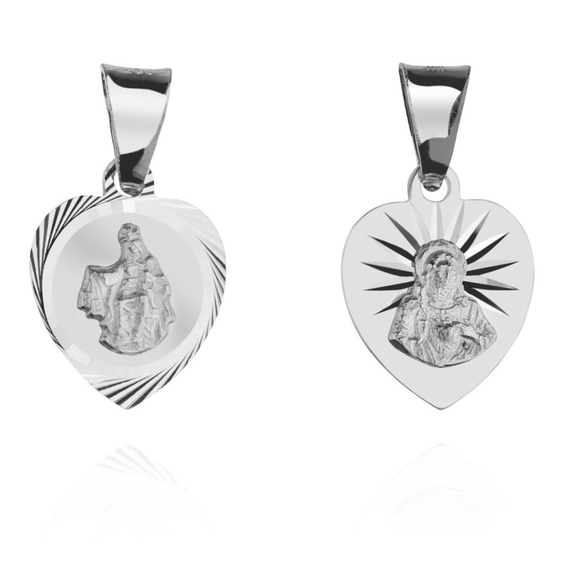 Srebrny medalik Matka Boska Szkaplerzna w sercu otwarte serce Pana Jezusa  925