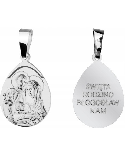 Srebrny medalik Święta Rodzina 925 z napisem Błogosław nam