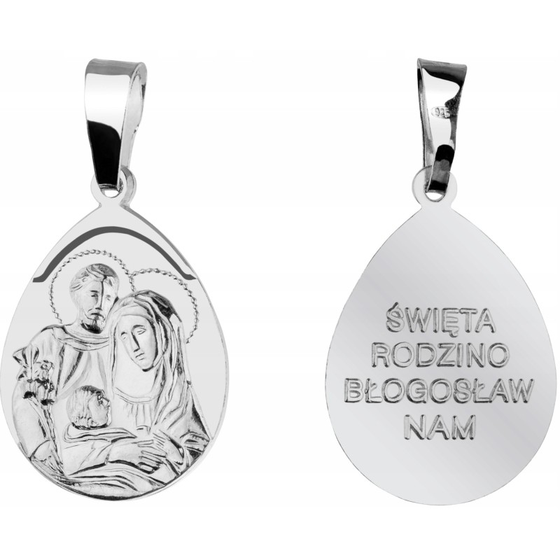 Srebrny medalik Święta Rodzina 925 z napisem Błogosław nam