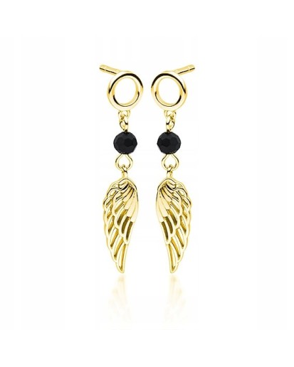 SREBRNE KOLCZYKI DAMSKIE ZŁOTE WISZĄCE SKRZYDŁA PRÓBA 925