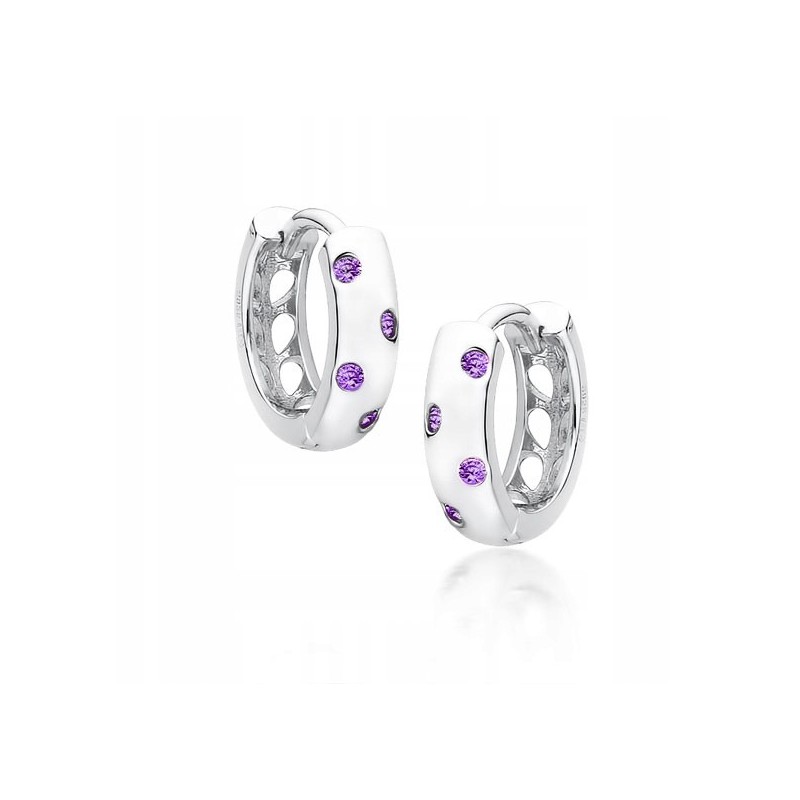 SREBRNE KOLCZYKI DZIECIĘCE KOŁA KÓŁECZKA FIOLETOWE CYRKONIA  925