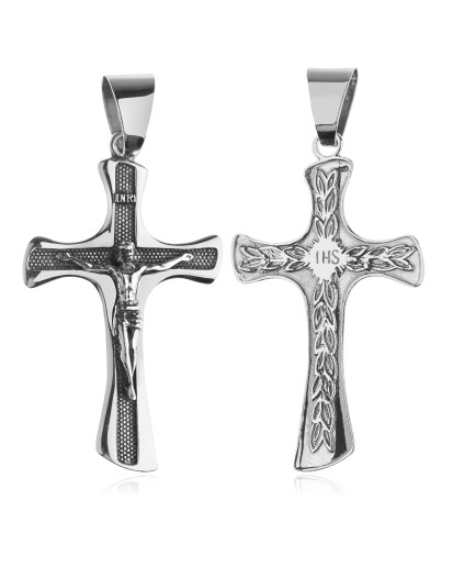 Duży srebrny krzyżyk z Jezusem 925 oksydowany – wisiorek religijny