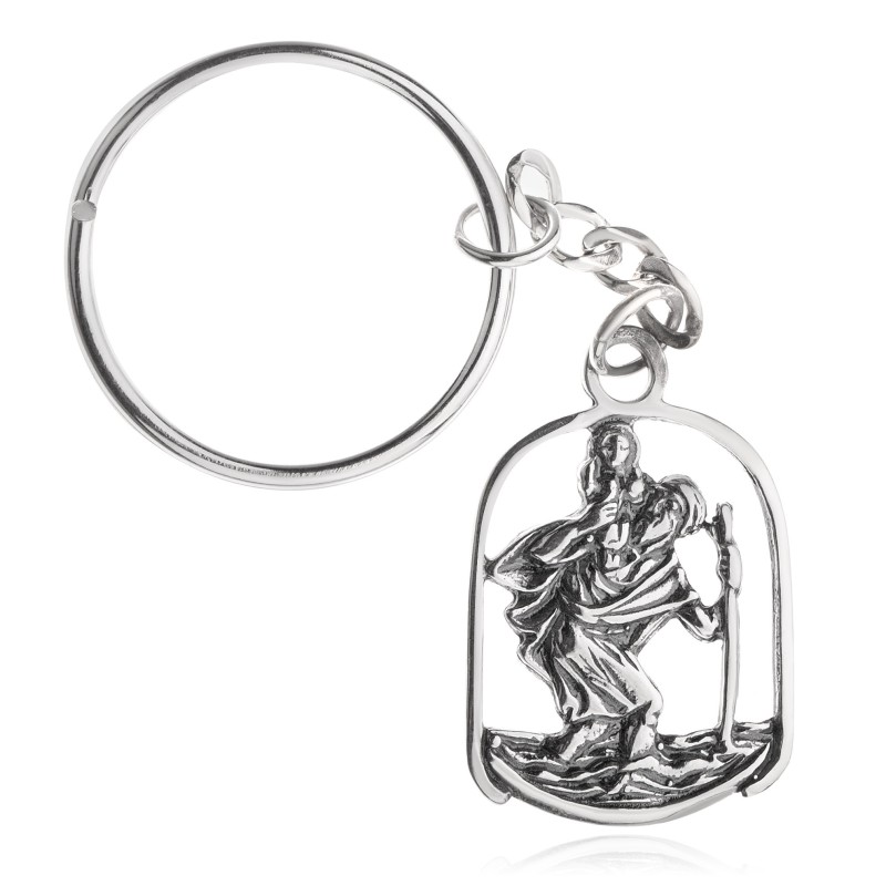 Srebrny oksydowany brelok do kluczy Święty Krzysztof srebro 925