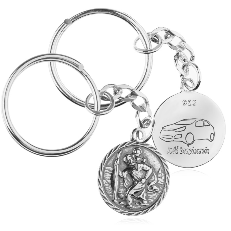 Srebrny oksydowany brelok do kluczy Święty Krzysztof  925