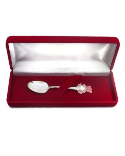 Srebrna łyżeczka na chrzest emaliowany różowy miś 9,23 g 925