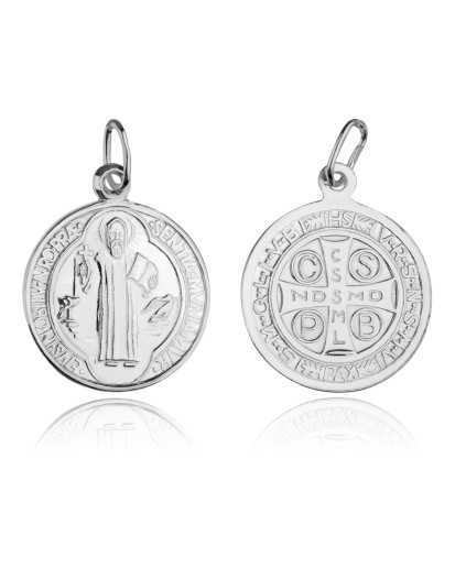 Średni srebrny medalik Św. Benedykta 925 – krzyż benedyktyński