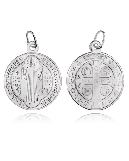 Duży srebrny medalik Św. Benedykta 925 – krzyż benedyktyński