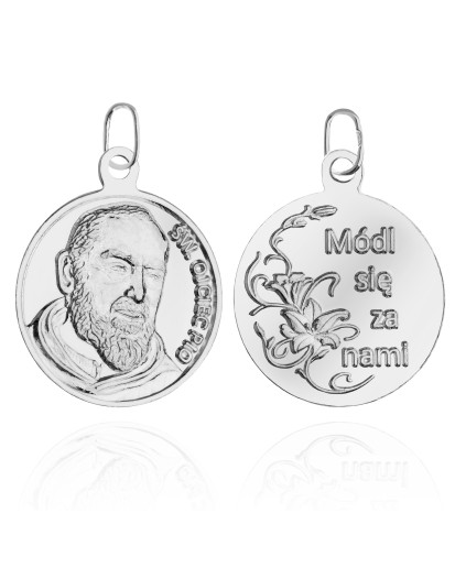 Duży srebrny medalik Ojciec Pio 925 – zawieszka do łańcuszka