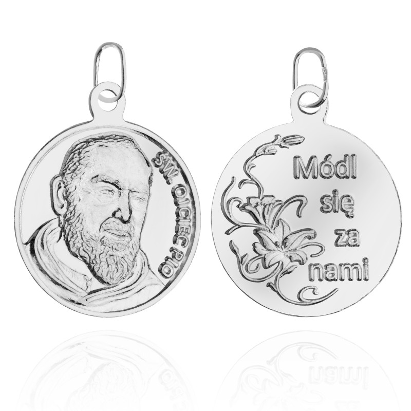 Duży srebrny medalik Ojciec Pio 925 – zawieszka do łańcuszka