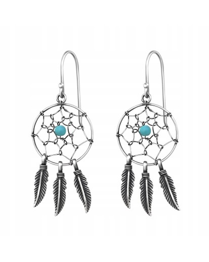 SREBRNE OKSYDOWANE KOLCZYKI ŁAPACZE SNÓW WISZĄCE PRÓBA 925