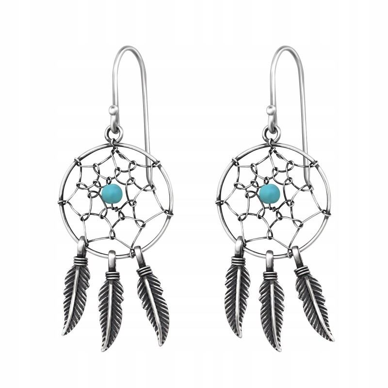 SREBRNE OKSYDOWANE KOLCZYKI ŁAPACZE SNÓW WISZĄCE PRÓBA 925