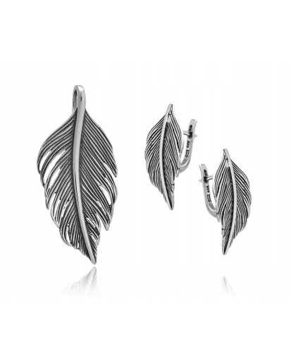 SREBRNY DAMSKI OKSYDOWANY KOMPLET SKRZYDŁA SREBRO PRÓBY 925