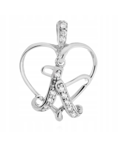 Wisiorek srebrny zawieszka literka K serce cyrkonie 925