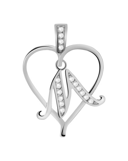 SREBRNA LITERKA M W SERDUSZKU WISIOREK ZAWIESZKA 925