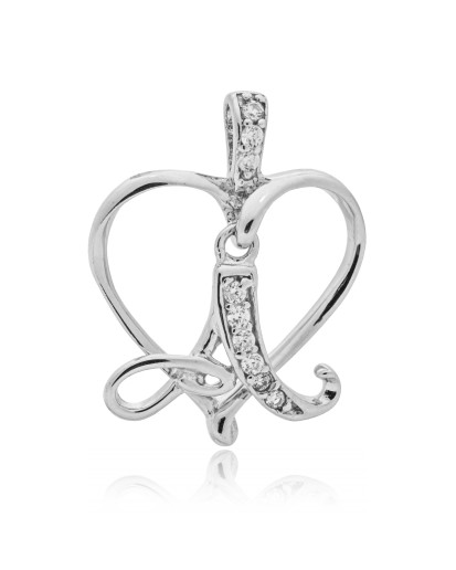 SREBRNA LITERKA A W SERDUSZKU WISIOREK ZAWIESZKA PRÓBA 925