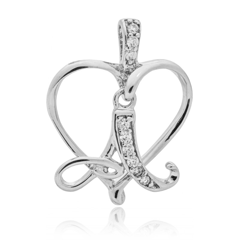 SREBRNA LITERKA A W SERDUSZKU WISIOREK ZAWIESZKA PRÓBA 925