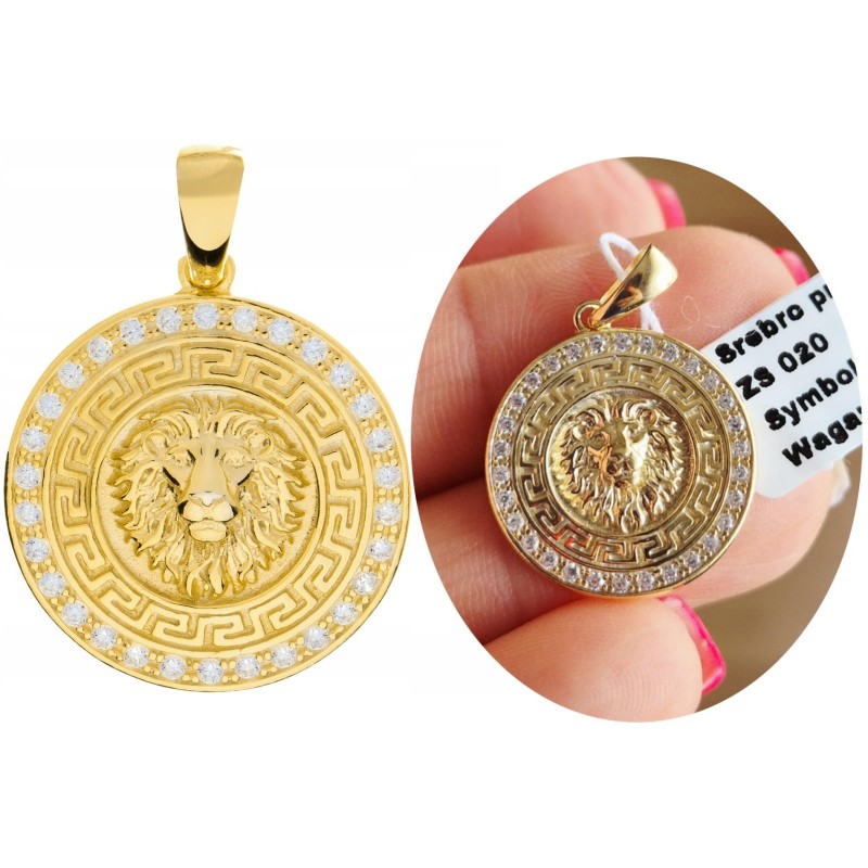 SREBRNA POZŁACANA ZAWIESZKA DAMSKA LEW ZŁOTY 925