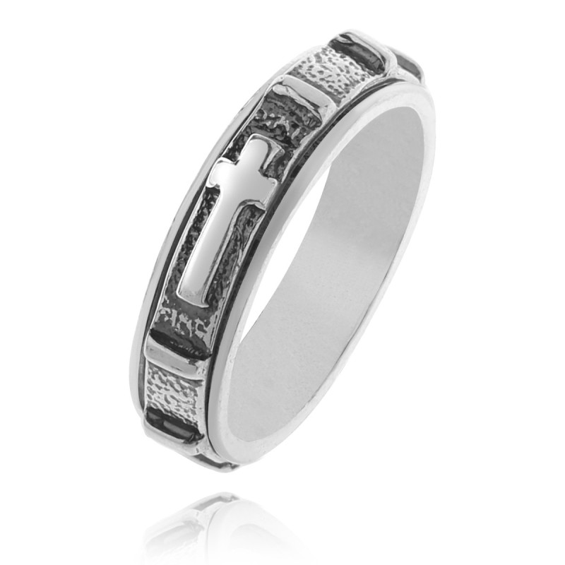 Obrotowy różaniec na palec 925 – srebrna obrączka oksydowana