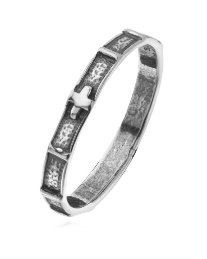 Srebrny różaniec na palec 925 – oksydowana obrączka 3 mm