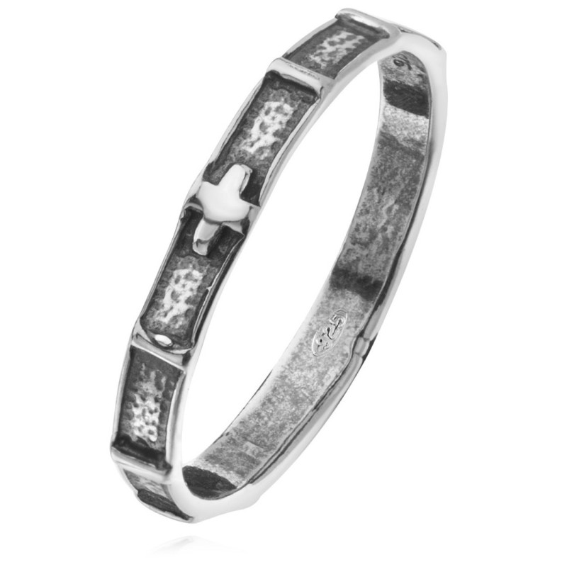 Srebrna oksydowana obrączka różaniec na palec rozmiary 12-30 3 mm 925