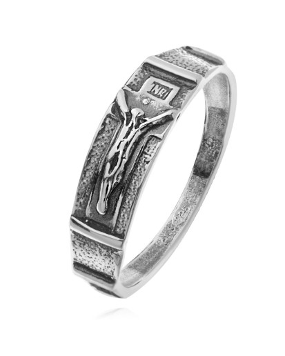 Srebrna oksydowana obrączka różaniec na palec rozmiary 12-28 4 mm 925